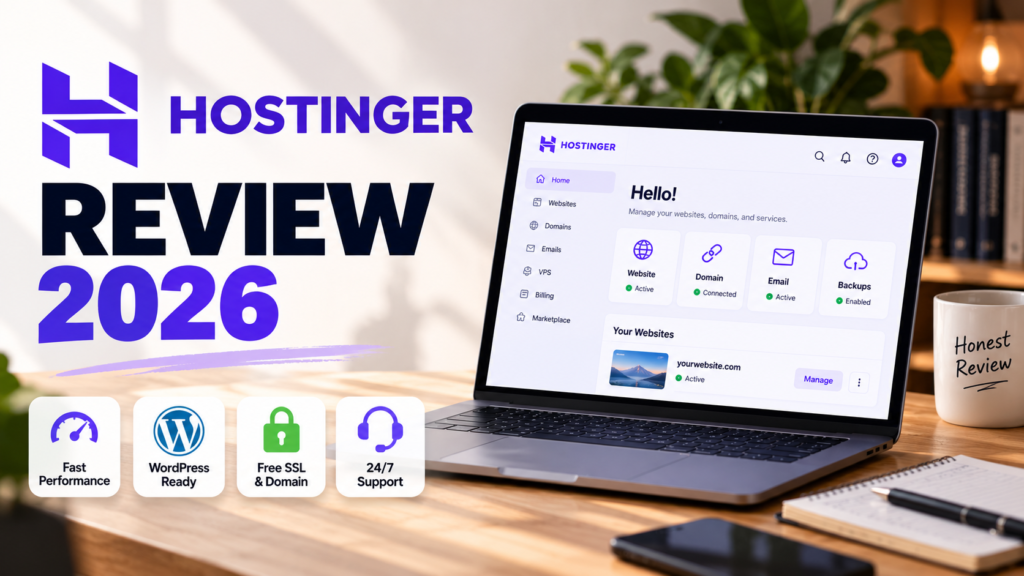 Hostinger review 2026 featuring hosting plans, pricing, features, pros and cons